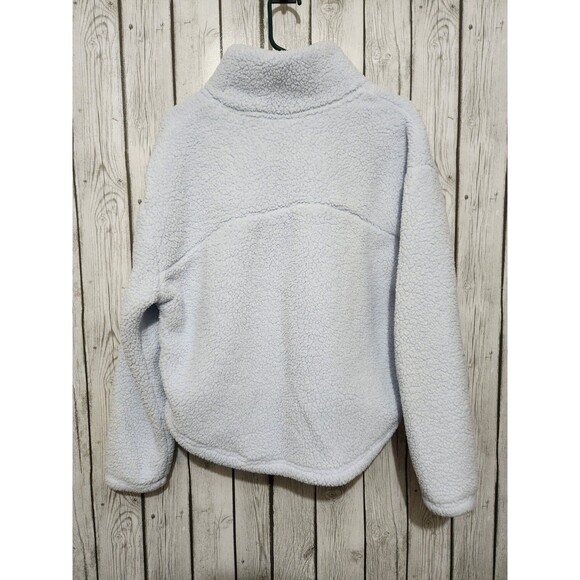 Sherpa Cropped Pullover Womens XL Cozy Light Blue Soft Cowl Neck Pockets - Picture 8 of 9